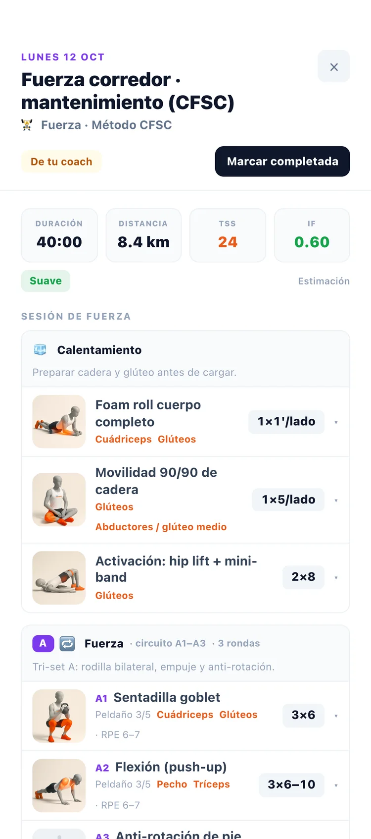 Strength session with illustrated exercises